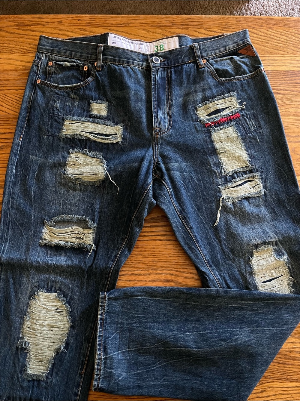 LRG Men's Distressed Dark Blue Denim Jeans
